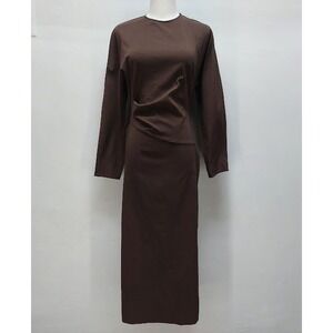 Zara Maxi Dress Women's Small Brown Draped Twist Waist Dark Academia Sleek